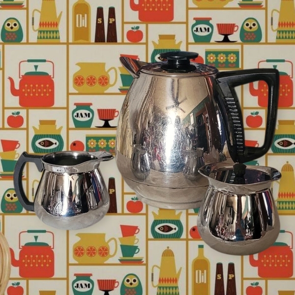 Stainless Steel Mid-century Modern Carafe with Suger Bowel and Creamer Set - Picture 1 of 12